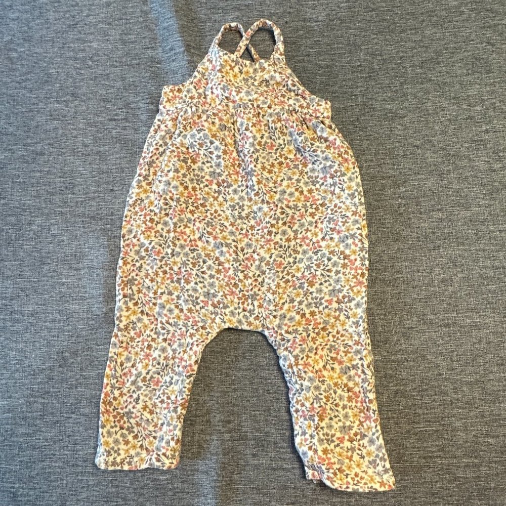 LITTLE PLANET sleeveless bubble romper - floral pink/gray/brown - Size 6 mo